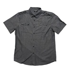 Zoo York Mens XL Grey Button Up Shirt Short Sleeve Utility Epaulettes